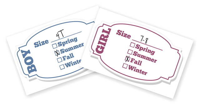 Organize bins of kids' clothing with these cute printable labels