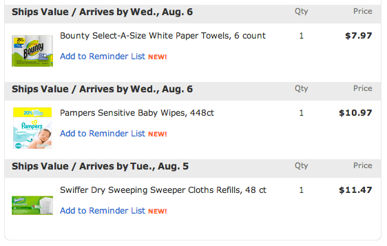 Walmart.com Reminder List